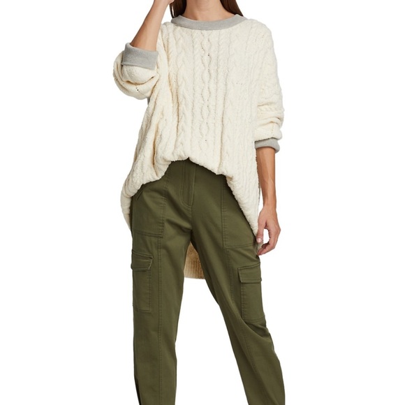 NWT Free People Olympia Cable-Knit Oversized Colorblock Sweater Tunic Ivory Grey - Picture 2 of 8